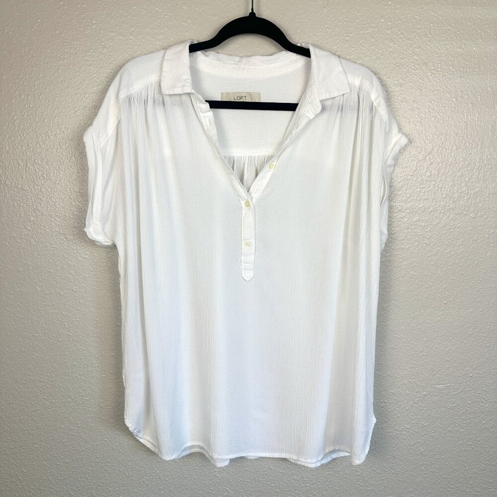 LOFT White Dolman Short Sleeve Shirt - Sz L